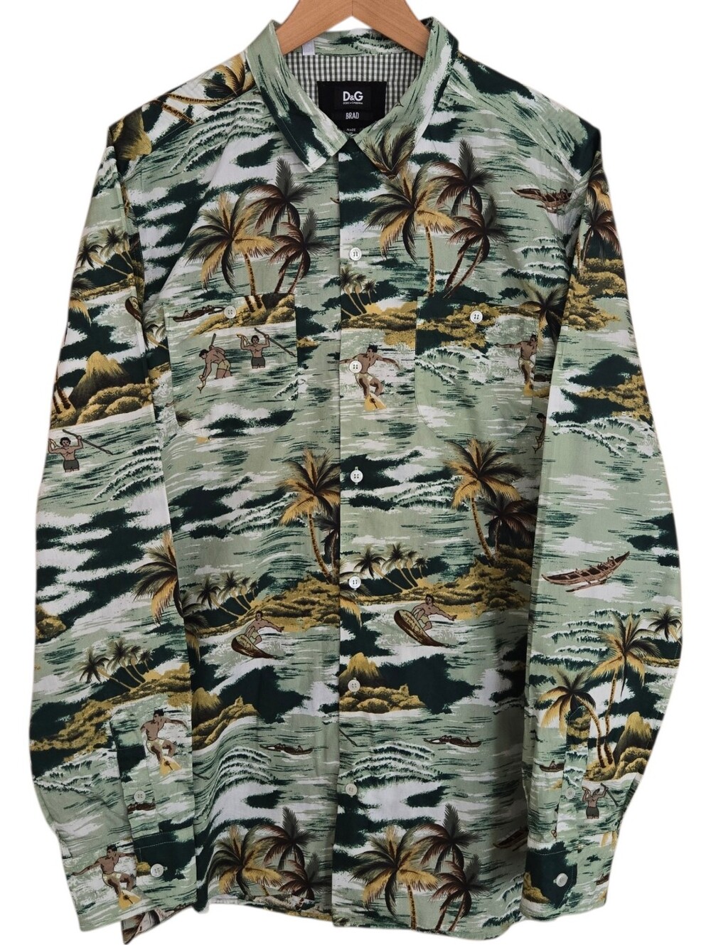 Dolce & Gabbana Brad Tropical Palm Print Button-Down Shirt Mens Sz 16.5 Green